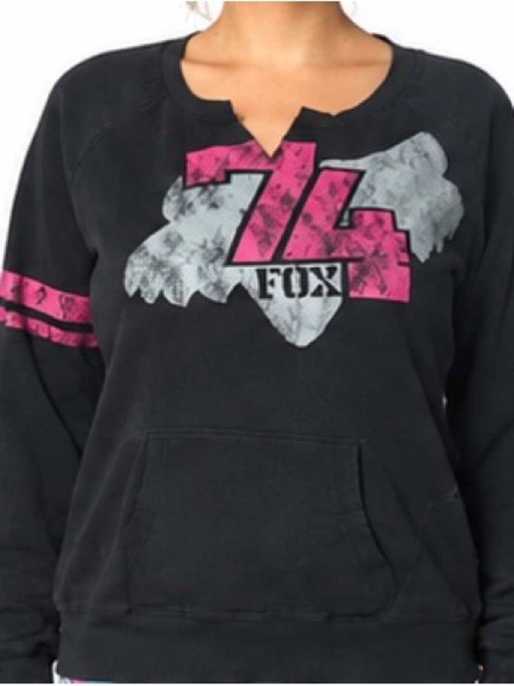 Fox Black Crewneck Sweatshirt with Pink Graphic